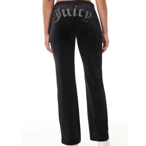 Juicy Couture Velore Black Track Pants with Rhinestone Detail